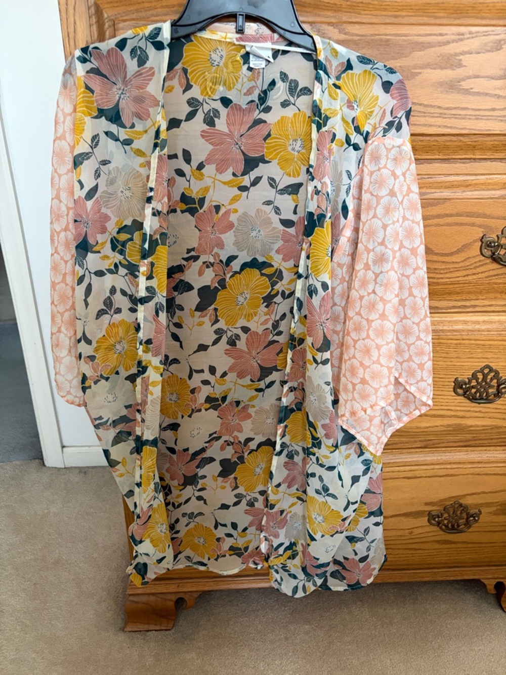 Sonoma Floral Sheer Kimono Cardigan in Yellow, Pink, Cream